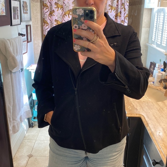 Eileen Fisher Black Moto Asymmetrical Zip Viscose Jacket, size XL - Picture 2 of 11
